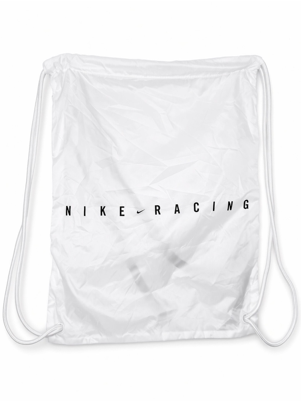 Nike Racing White Drawstring Gym Sack Bag Silver Swoosh Cinch Backpack